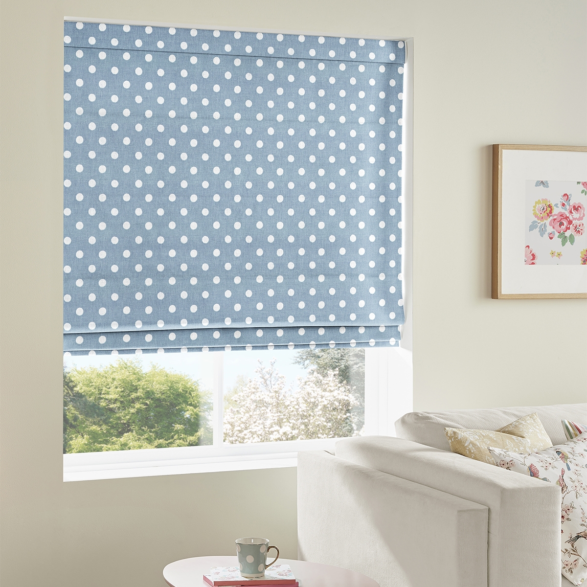 Product photograph of Cath Kidston Button Spot Blue Roman Blind from Choice Furniture Superstore.